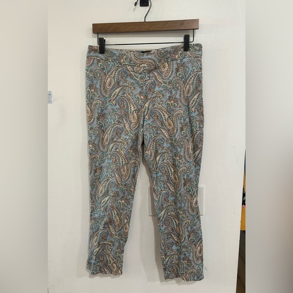 Talbots Paisley Chatham Straight Leg Pants Women’s 8P Blue Brown Funky Retro 70s - Picture 2 of 9